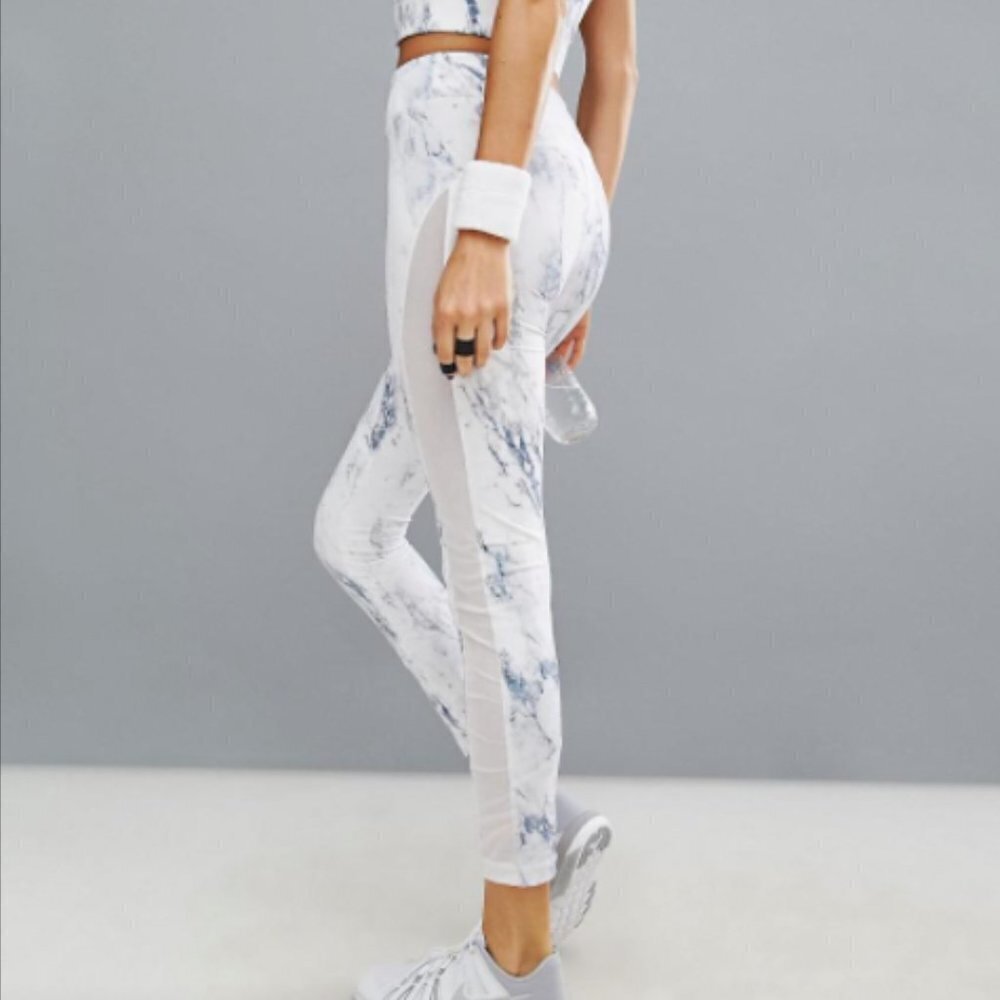 Varley Barry Tight Carrera Marble Print Leggings Mesh Sides Medium